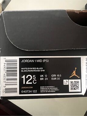 Nike Jordan 1 Mid (PS) White/Gym Red/Black Sneakers